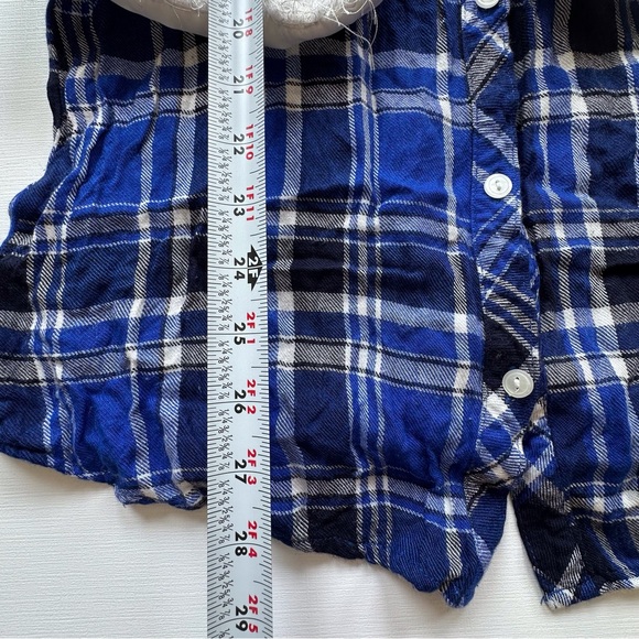 Amy Byer blue white plaid tunic button up shirt white fuzzy vest‎ girls 16 - Picture 9 of 15